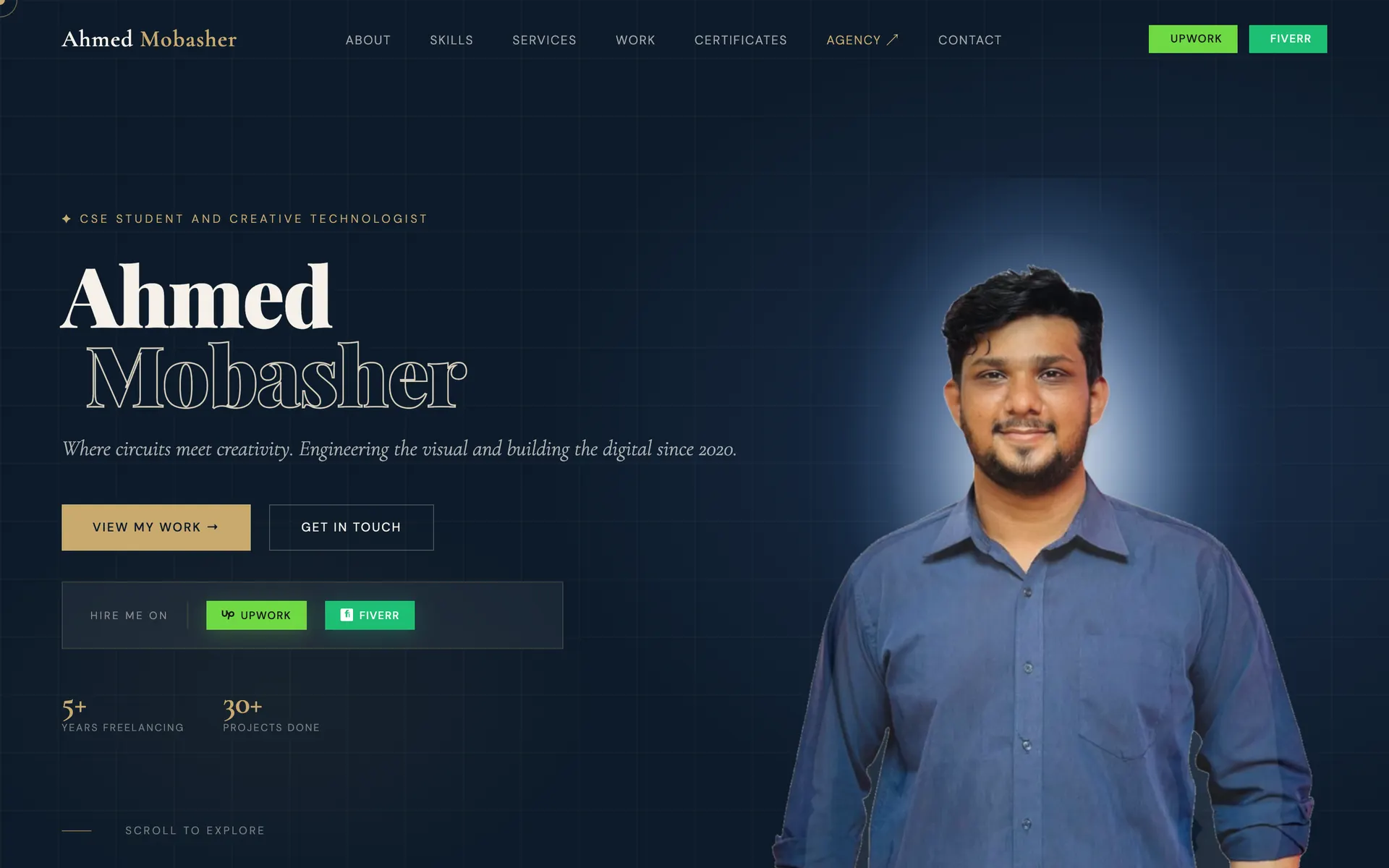 Ahmed Mobasher website, top of the home page